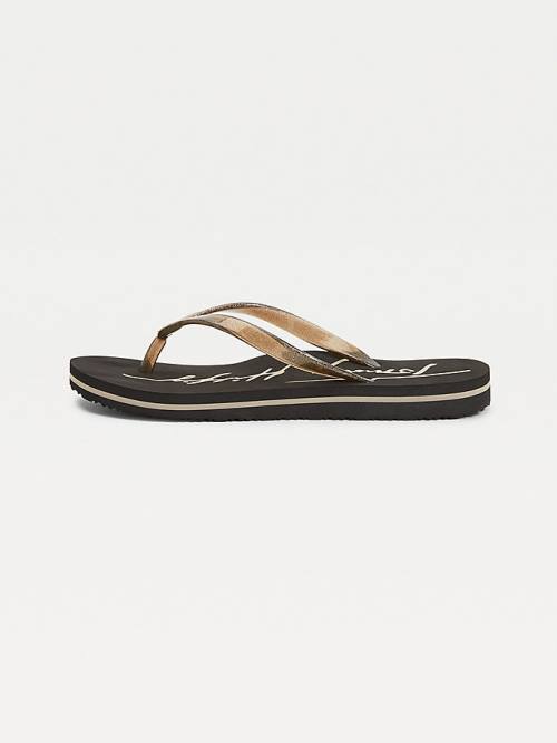 Black Tommy Hilfiger Glitter Strap Flip-Flops Women's Sandals | TH061GXB