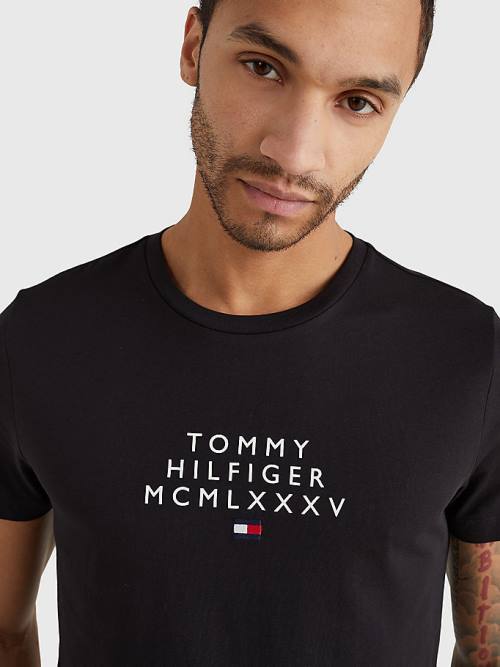 Black Tommy Hilfiger Graphic Logo Men's T Shirts | TH405BJU