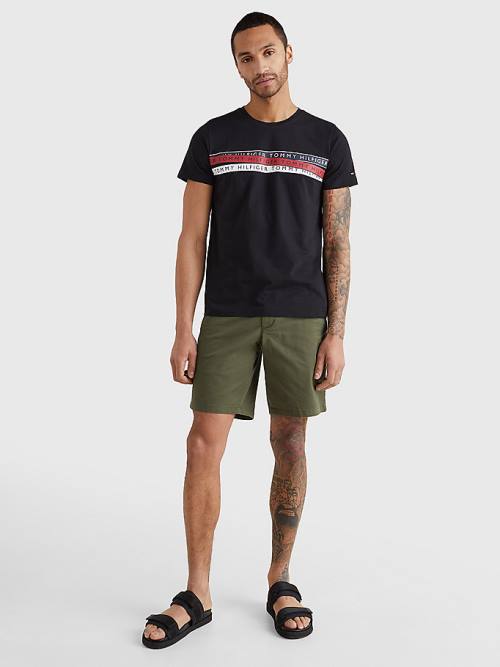 Black Tommy Hilfiger Graphic Tape Logo Men's T Shirts | TH132SCM