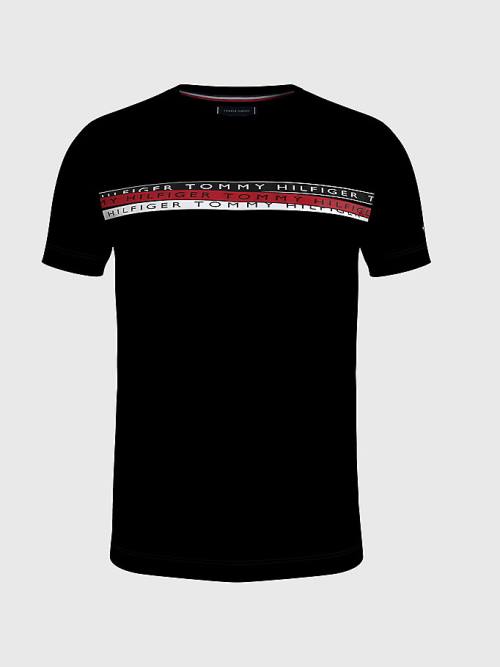 Black Tommy Hilfiger Graphic Tape Logo Men's T Shirts | TH132SCM