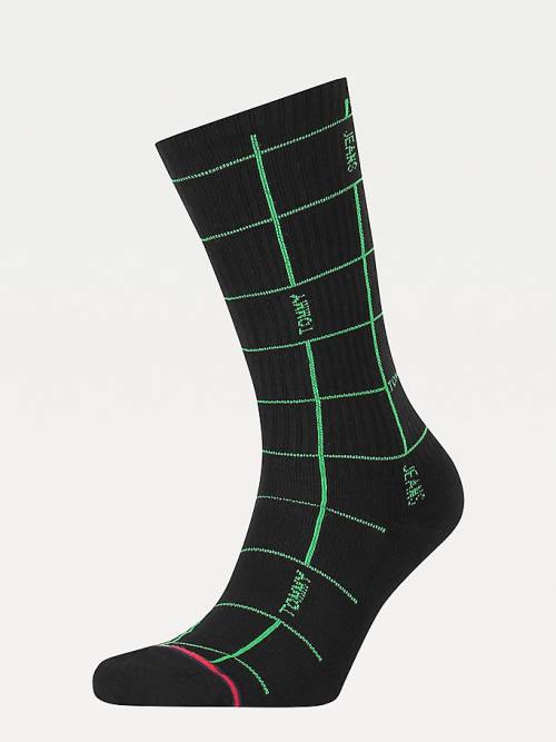 Black Tommy Hilfiger Grid Print Men\'s Socks | TH178UKZ