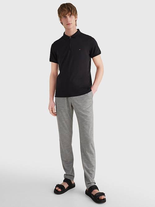 Black Tommy Hilfiger Half-Zip Interlock Slim Fit Men's Polo Shirts | TH538YBO