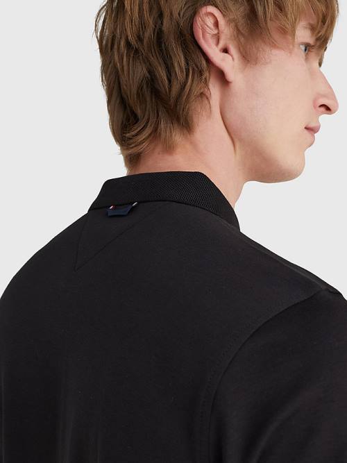 Black Tommy Hilfiger Half-Zip Interlock Slim Fit Men's Polo Shirts | TH538YBO