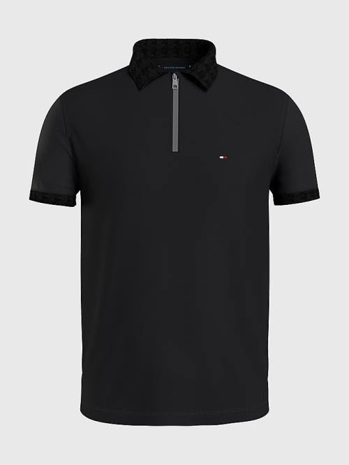 Black Tommy Hilfiger Half-Zip Interlock Slim Fit Men's Polo Shirts | TH538YBO