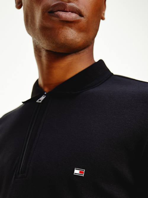 Black Tommy Hilfiger Half-Zip Slim Fit Long Sleeve Men's Polo Shirts | TH246XYL