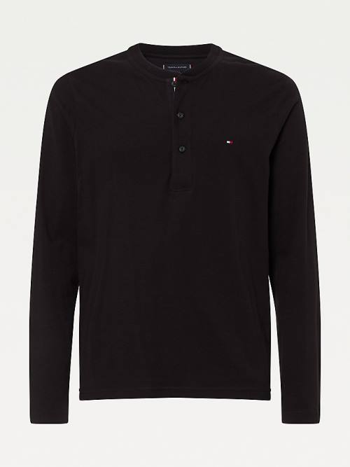 Black Tommy Hilfiger Henley Long Sleeve Organic Cotton Men's T Shirts | TH260EPQ