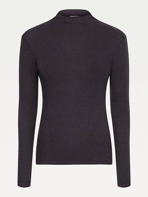 Black Tommy Hilfiger High Neck Skinny Fit Modal Jumper Women's T Shirts | TH782RWK