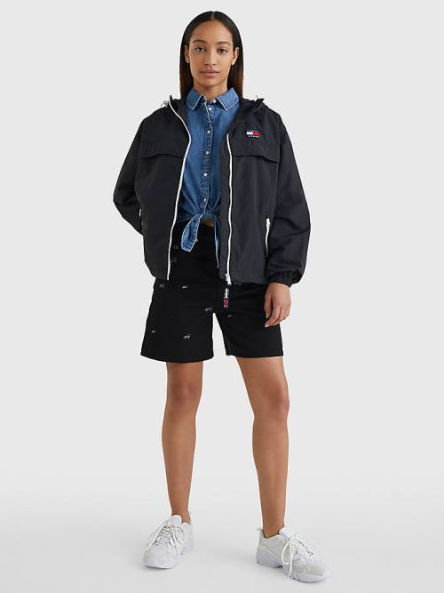 Black Tommy Hilfiger Hooded Chicago Windbreaker Women's Jackets | TH761SYX