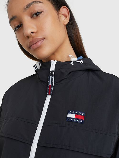 Black Tommy Hilfiger Hooded Chicago Windbreaker Women's Jackets | TH761SYX