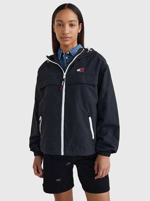 Black Tommy Hilfiger Hooded Chicago Windbreaker Women\'s Jackets | TH761SYX