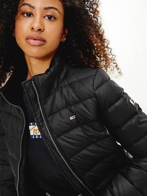 Black Tommy Hilfiger Hooded Down Women's Jackets | TH962MDZ