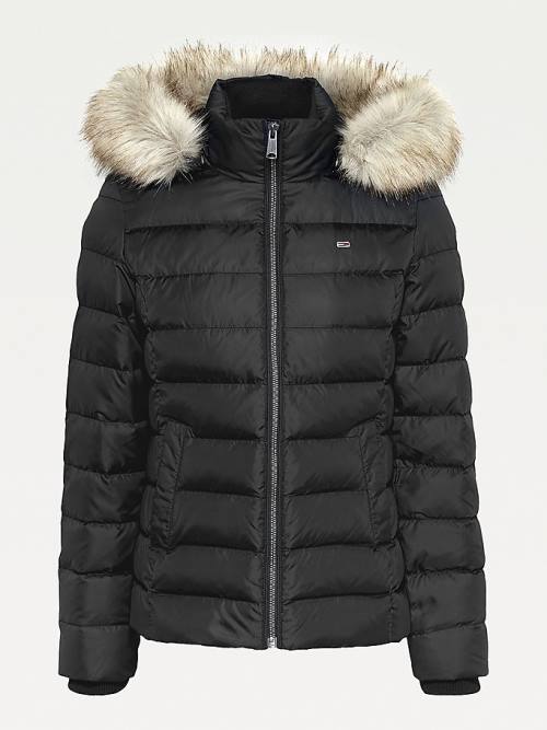 Black Tommy Hilfiger Hooded Down Women's Jackets | TH962MDZ