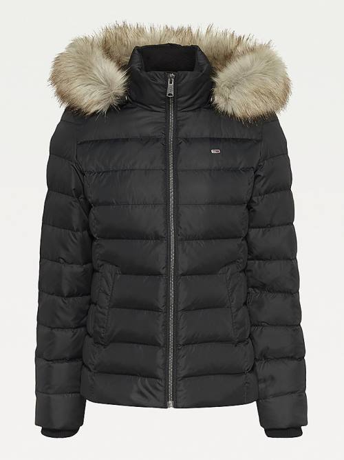 Black Tommy Hilfiger Hooded Down Women's Jackets | TH962MDZ