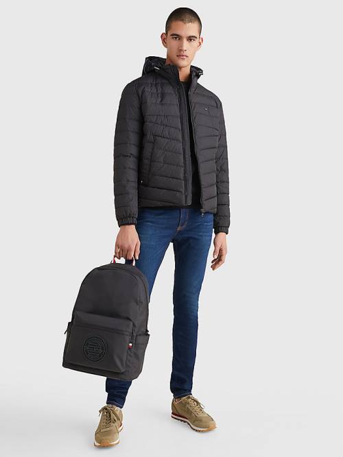 Black Tommy Hilfiger Hooded Tape Puffer Men's Jackets | TH076BWX