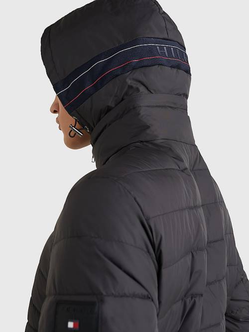 Black Tommy Hilfiger Hooded Tape Puffer Men's Jackets | TH076BWX