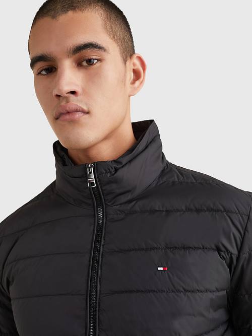 Black Tommy Hilfiger Hooded Tape Puffer Men's Jackets | TH076BWX