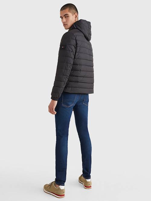 Black Tommy Hilfiger Hooded Tape Puffer Men's Jackets | TH076BWX