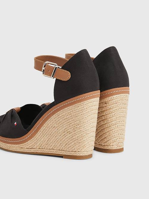 Black Tommy Hilfiger Iconic High Wedge Espadrille Women's Sandals | TH620NHQ