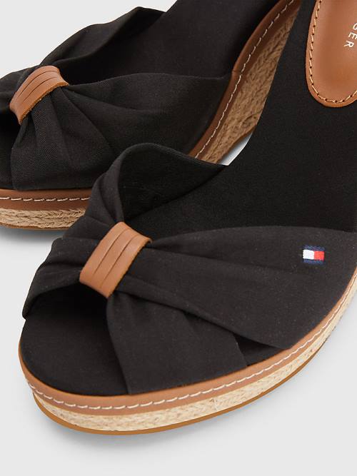 Black Tommy Hilfiger Iconic High Wedge Espadrille Women's Sandals | TH620NHQ