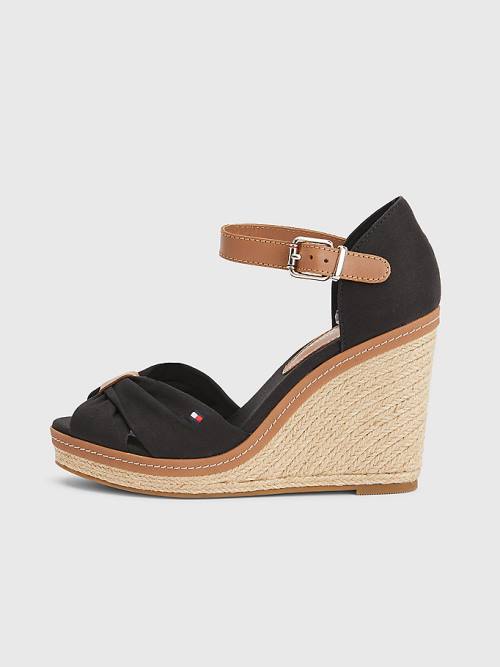 Black Tommy Hilfiger Iconic High Wedge Espadrille Women's Sandals | TH620NHQ