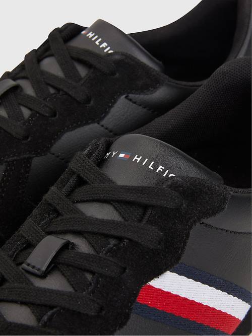 Black Tommy Hilfiger Iconic Leather Retro Running Men's Sneakers | TH536KWT