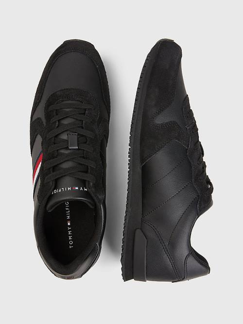 Black Tommy Hilfiger Iconic Leather Retro Running Men's Sneakers | TH536KWT