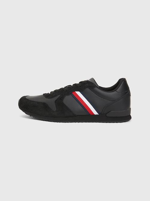 Black Tommy Hilfiger Iconic Leather Retro Running Men's Sneakers | TH536KWT