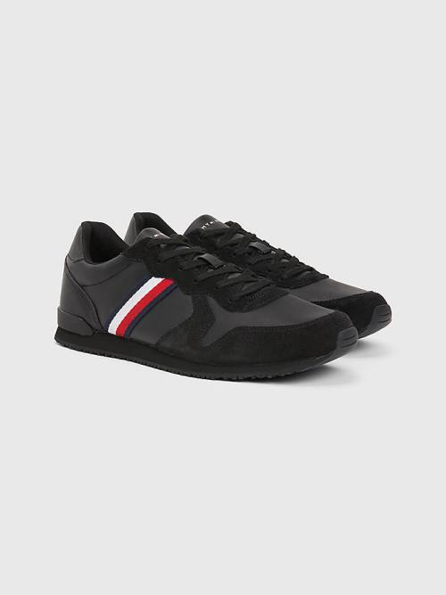 Black Tommy Hilfiger Iconic Leather Retro Running Men\'s Sneakers | TH536KWT