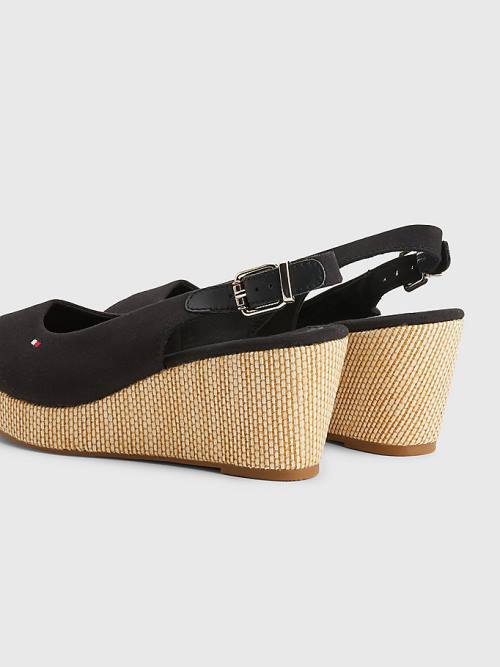 Black Tommy Hilfiger Iconic Slingback Espadrille Wedges Women's Sandals | TH582TIS