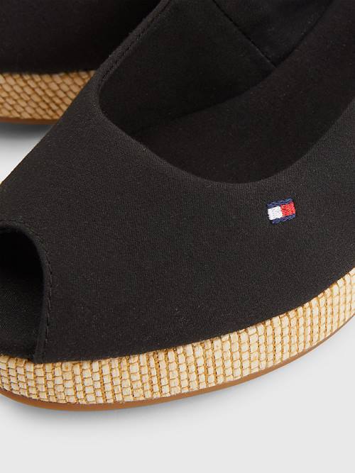 Black Tommy Hilfiger Iconic Slingback Espadrille Wedges Women's Sandals | TH582TIS