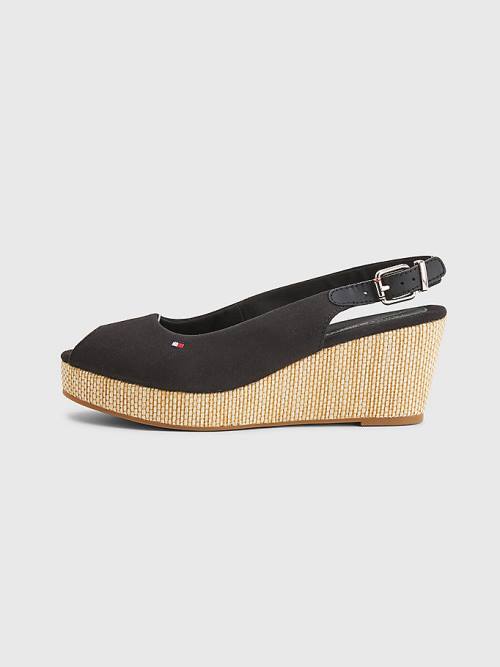 Black Tommy Hilfiger Iconic Slingback Espadrille Wedges Women's Sandals | TH582TIS