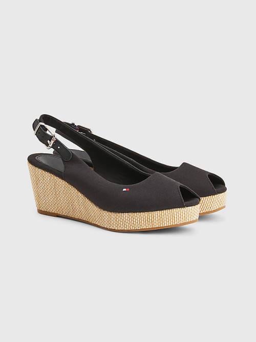 Black Tommy Hilfiger Iconic Slingback Espadrille Wedges Women\'s Sandals | TH582TIS