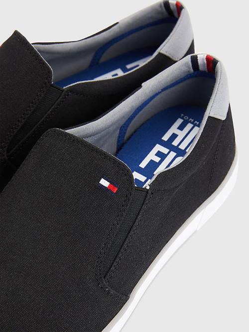 Black Tommy Hilfiger Iconic Slip-On Canvas Men's Sneakers | TH578MHN