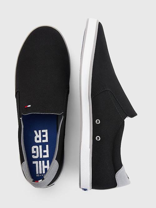 Black Tommy Hilfiger Iconic Slip-On Canvas Men's Sneakers | TH578MHN