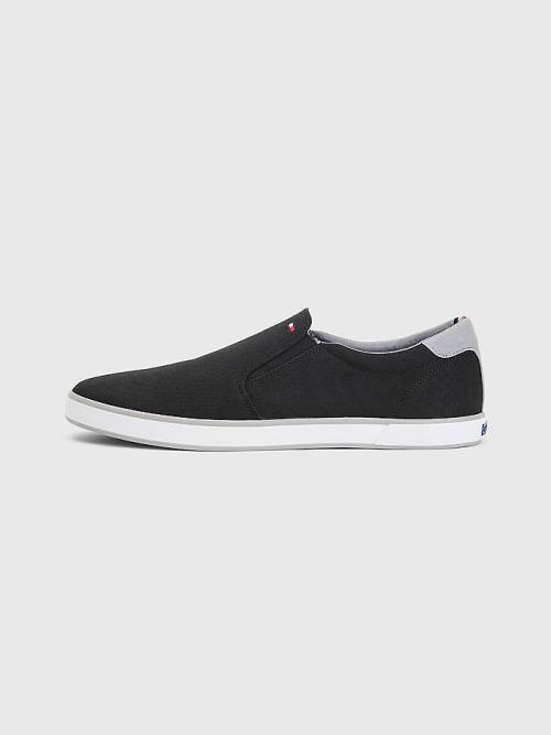 Black Tommy Hilfiger Iconic Slip-On Canvas Men's Sneakers | TH578MHN