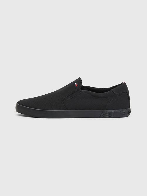 Black Tommy Hilfiger Iconic Slip-On Canvas Men's Sneakers | TH983UPN