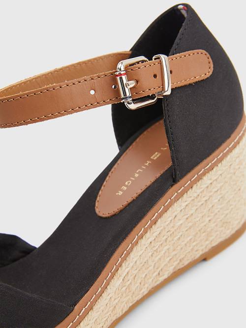 Black Tommy Hilfiger Iconic Wedge Espadrille Women's Sandals | TH698EJK