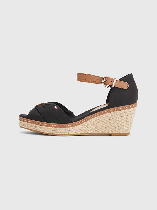 Black Tommy Hilfiger Iconic Wedge Espadrille Women's Sandals | TH698EJK