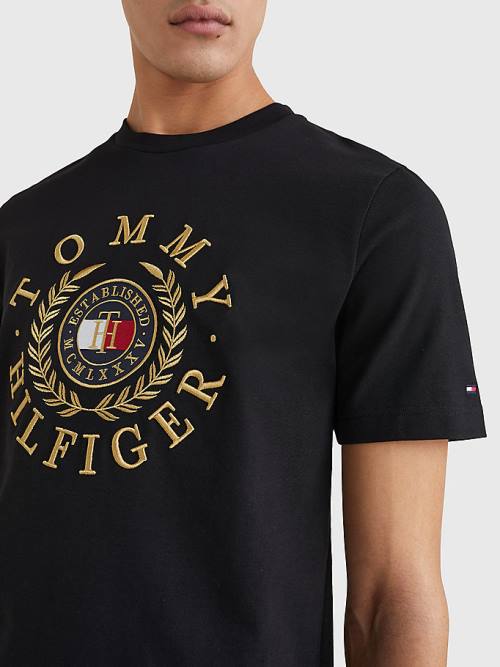 Black Tommy Hilfiger Icons Embroidery Men's T Shirts | TH617AJO