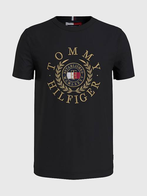 Black Tommy Hilfiger Icons Embroidery Men's T Shirts | TH617AJO