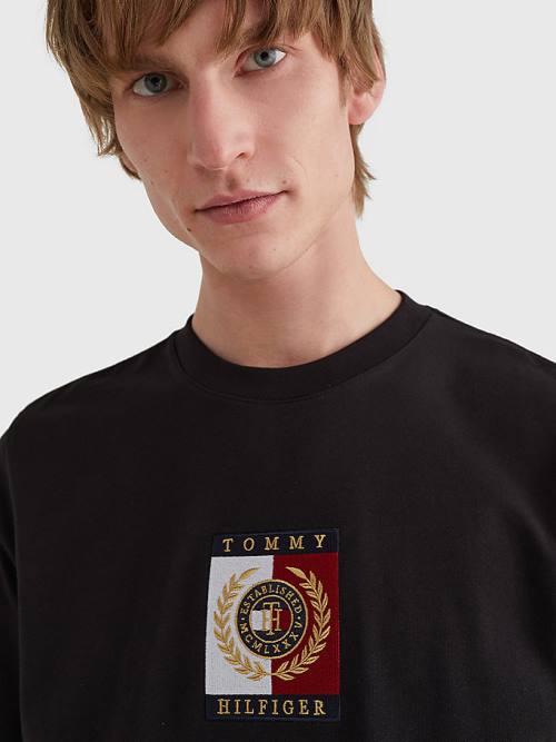 Black Tommy Hilfiger Icons Logo Men's T Shirts | TH631DKH