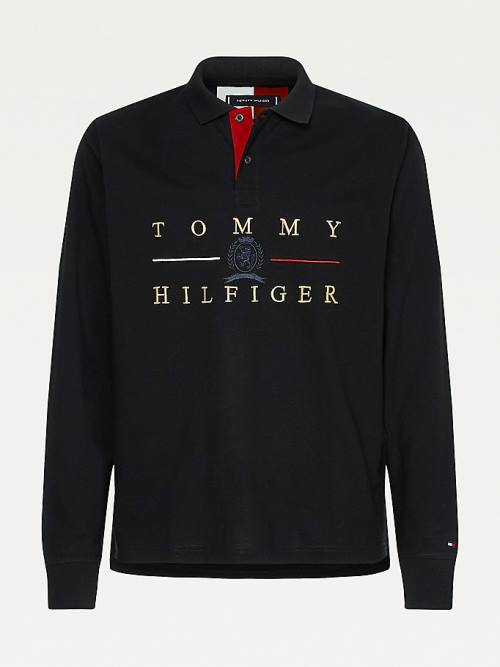 Black Tommy Hilfiger Icons Long Sleeve Regular Fit Men's Polo Shirts | TH193KBS