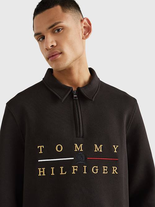 Black Tommy Hilfiger Icons Mock Turtleneck Relaxed Fit Men's Sweatshirts | TH120XFB