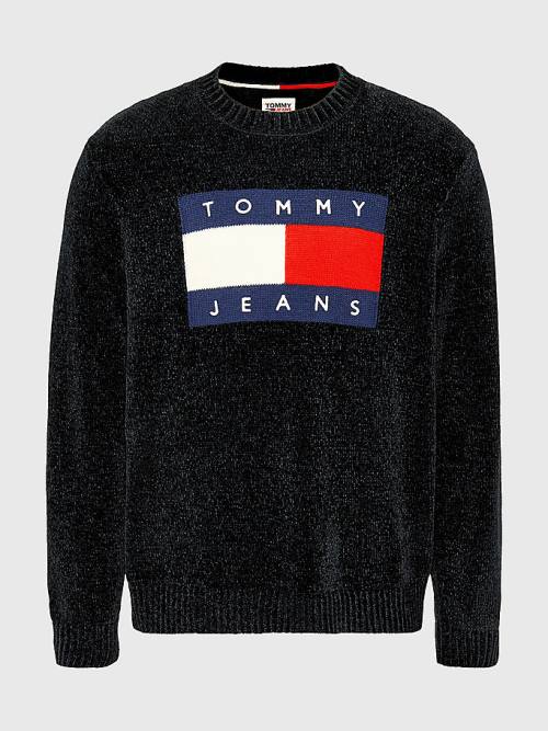 Black Tommy Hilfiger Intarsia Flag Relaxed Fit Jumper Men's Sweaters | TH593EZA