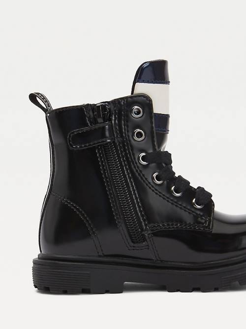 Black Tommy Hilfiger Lace-Up Biker Girls' Boots | TH586GLD