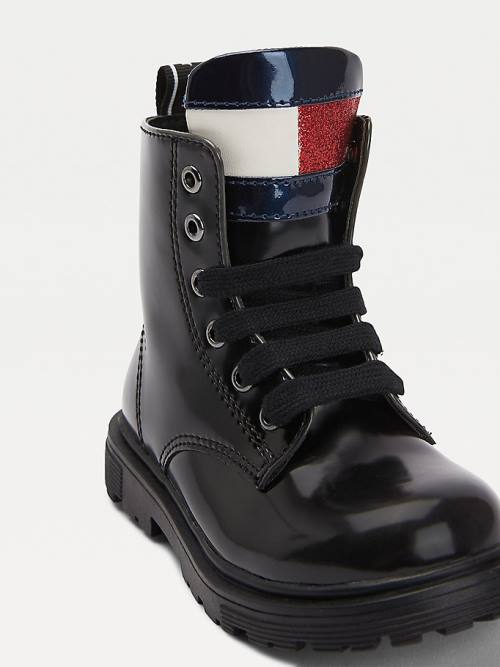 Black Tommy Hilfiger Lace-Up Biker Girls' Boots | TH586GLD