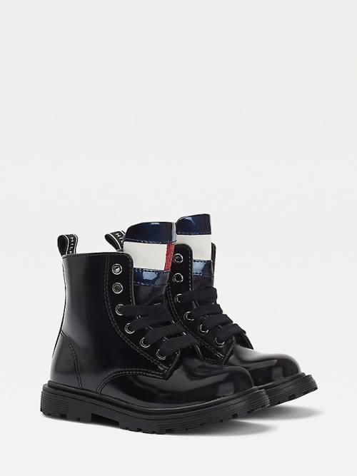 Black Tommy Hilfiger Lace-Up Biker Girls\' Boots | TH586GLD