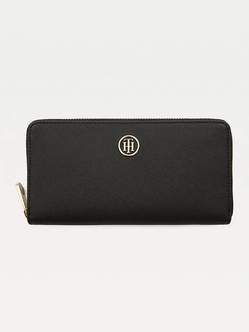 Black Tommy Hilfiger Large Monogram Zip Women\'s Wallets | TH548ERD