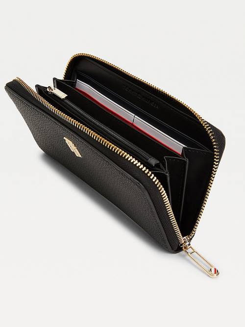 Black Tommy Hilfiger Large Zip-Around Monogram Women's Wallets | TH189KOU