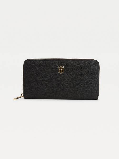 Black Tommy Hilfiger Large Zip-Around Monogram Women\'s Wallets | TH189KOU